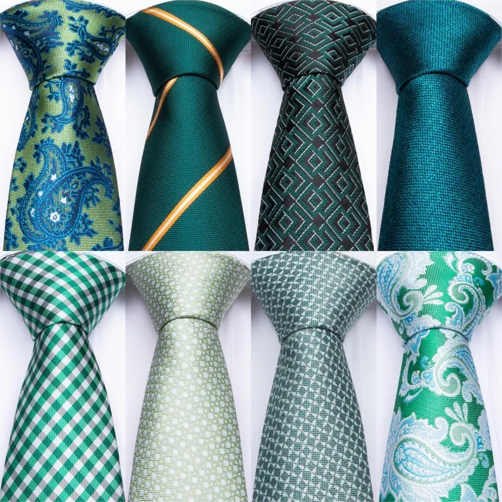 2020 Green Teal Gravatas para Homens Hanky ​​Cufflinks Conjunto de 17 estilos Gravata para homens de negócios masculino Mens de festa de casamento nova chegada