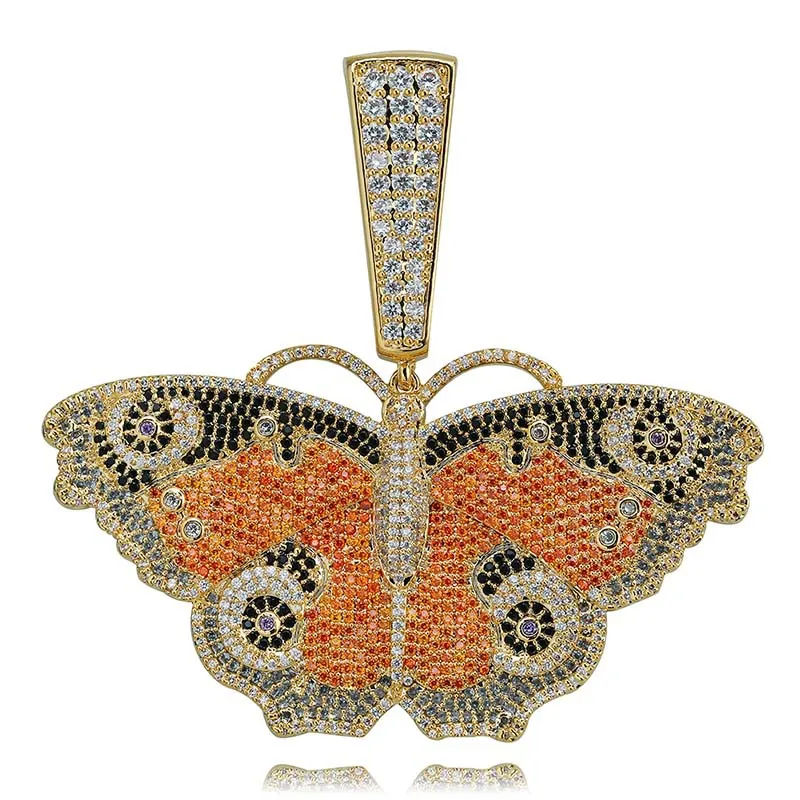 Mode – Halskette mit Anhänger aus Weißgold mit CZ und kubischem Zirkonia, großer Schmetterling, Hip Hop, kubanischer Bordsteindesigner, Luxusschmuck, Geschenke für Männer
