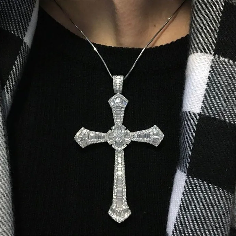 Vintage große männliche Kreuz Anhänger Halskette 925 Sterling Silber 5A Zirkon Cz Party Hochzeit Kreuz Anhänger für Männer Luxus Schmuck