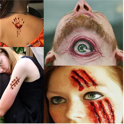 30 st Halloween blodig realistisk ärr tatuering klistermärke vattentät tatuering klistermärke 57 * 97mm tillfällig tatueringar spot grossist en uppsättning av 30 stycken