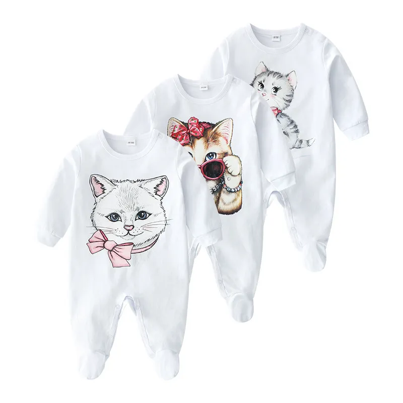 Garçons nouveau-nés Romper INS printemps Bébés filles Imprimé Chat à manches longues Jumpsuit automne mignon bébé Coton Casual Body Grenouillère C6088