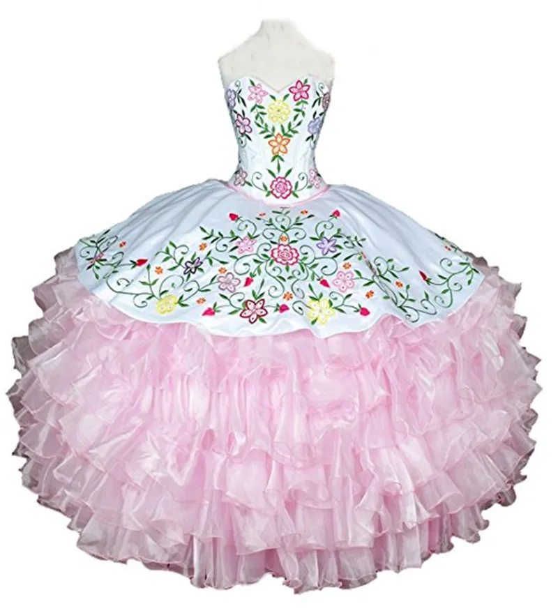 최신 자수 Quinceanera Dresses 2019 Applqiues 비즈 달콤한 16 PRIM 미인 데뷔 정식 이브닝 댄스 파티 가운 AL60