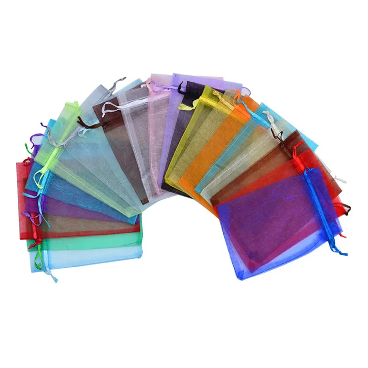 Multicolor Jóias Saco Organza Bolsa com cordão Para jóias embalagens favor do casamento de armazenamento Chirstmas Gift Wrap Bag Multi-tamanho