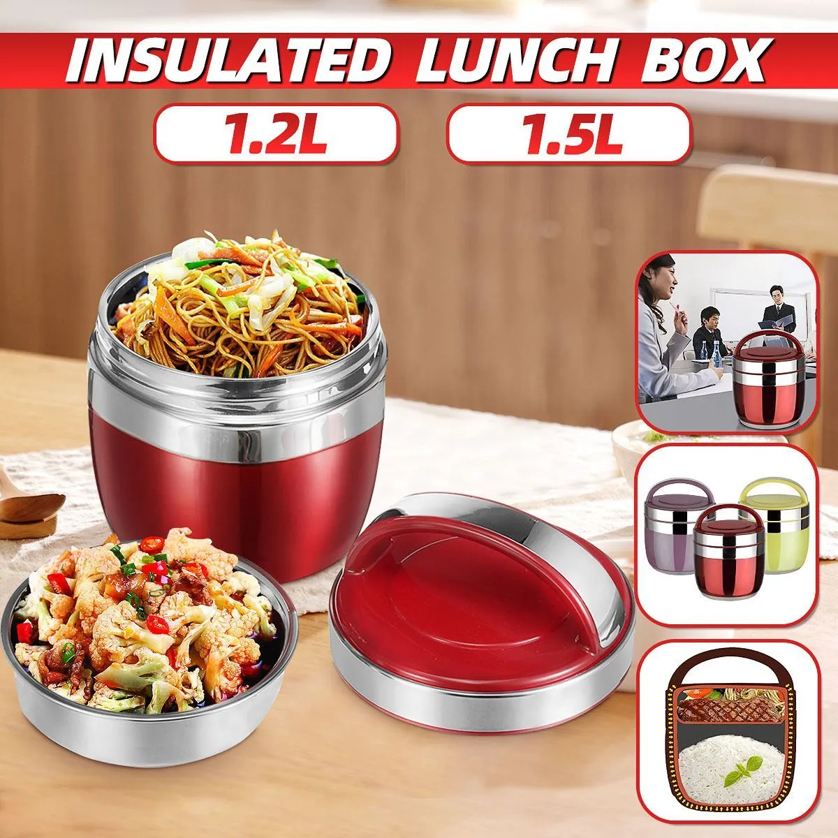 Insulated Lunch Box Food Thermos Container Stainless Steel Lunch