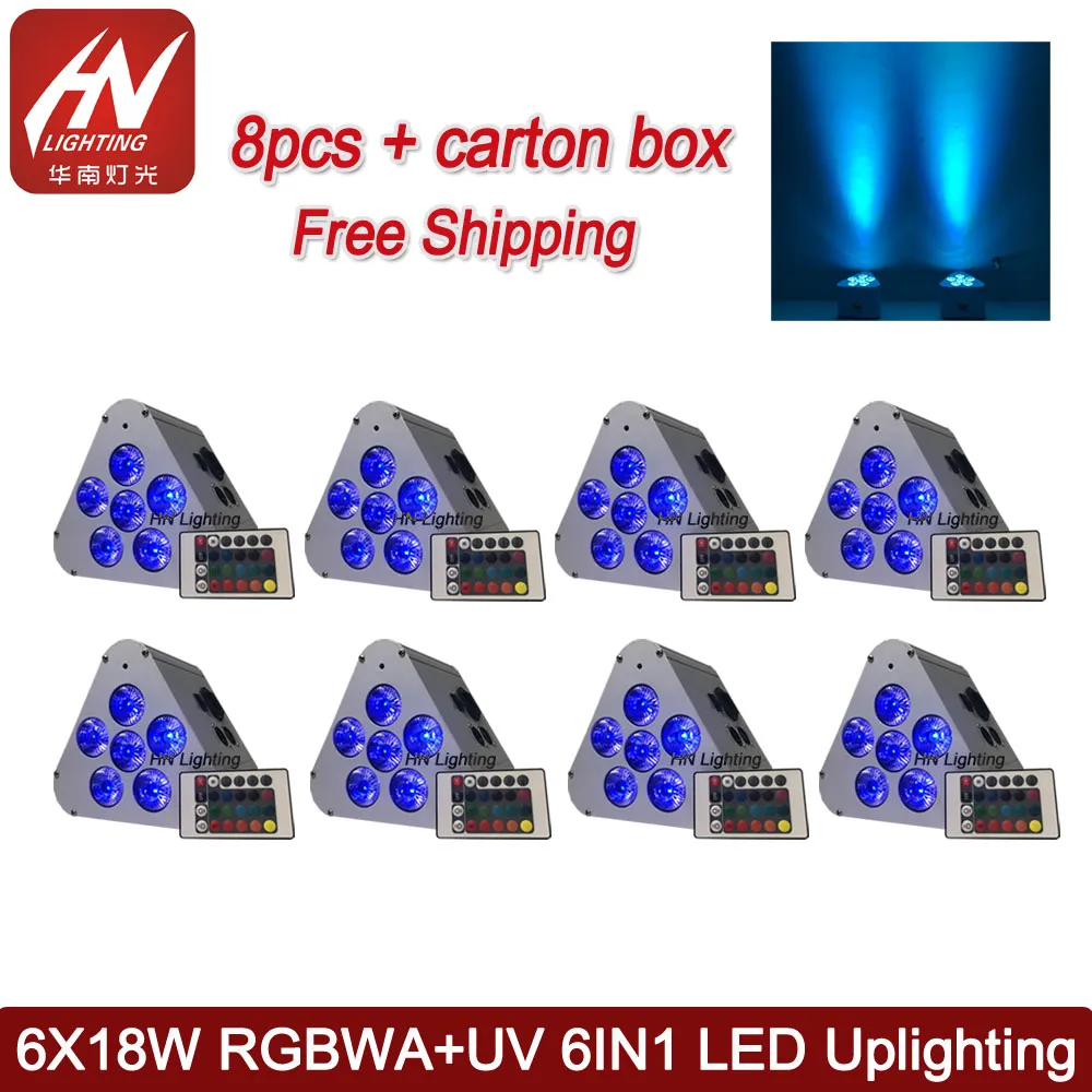 8 pcs sem fio DMX LED Bateria de UpLighting Par50 Light 6x18W 6in1 RGBWA UV Wall Wall Lavar par Akku Uplight Wedding DJs Wifiremote