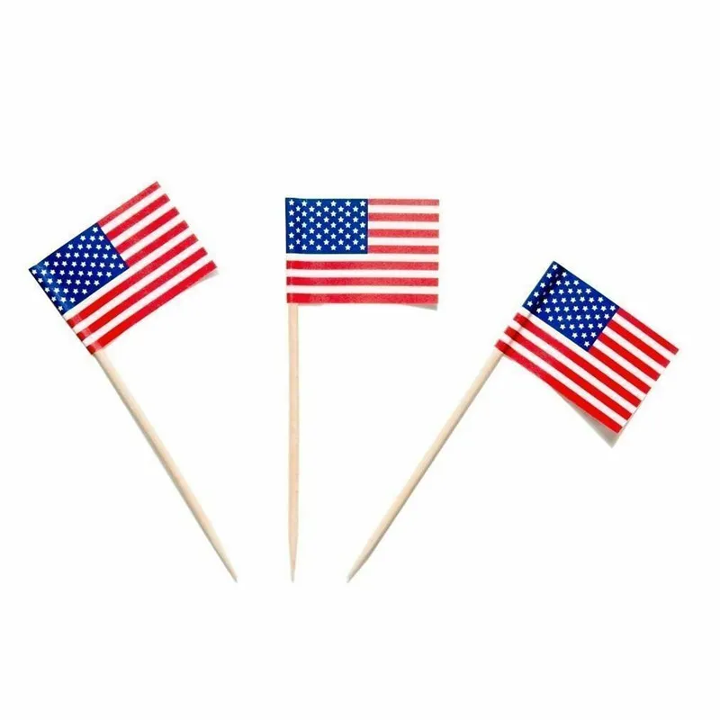 5000 Pieces AMERICAN USA Sticks US Flag Picks Party Sandwich Food Cup Cake Cocktail Picks Flag Cocktail Sticks Wood Wooden Table Decoration