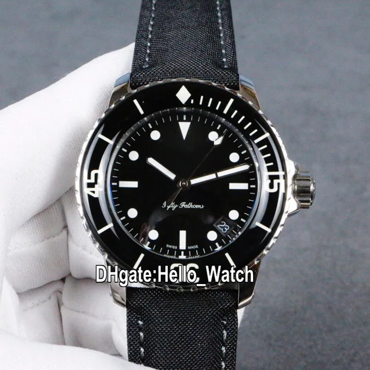 Nuovo Fifty Fathoms 50 Fathoms Nageurs De Combat 5015E-1130-B52A quadrante nero Miyota 8215 orologio automatico da uomo cassa in acciaio cinturino in pelle orologi