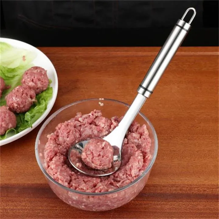 Cucchiaio per polpette in acciaio inossidabile, manico lungo, antiaderente, per polpette, per utensili da cucina, carne e pollame