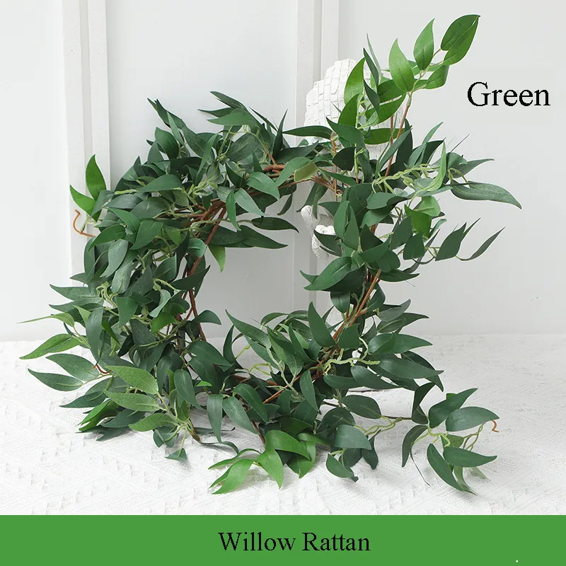 1,7 M Sztuczna Wierzba Rattan Ivy Green Leaf Garland Rośliny winorośli Fałszywe rośliny Strona główna Ogród Liści Decor Wedding Decoration Wall Fake Rattan