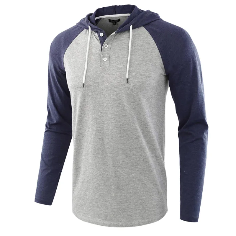 Men's T-Shirts Mens T Shirts Hooded Stitching Sleeves Long Sleeve T-shirt Fashion Washed Tee Retro Loose Casual