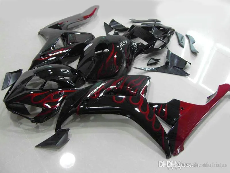 100% Fit Backings voor Honda CBR1000RR 2006 2007 Zwart Rode Vlammen Injectie Mold Fairing Kit CBR 1000 RR 06 07 FF35