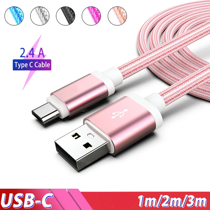 USB Şarj Kablosu Typec Android Mikro usb Şarj Kablosu 2.4A Samsung Galaxy S9 Için 3 m 2 m 1 m Naylon Için Ip