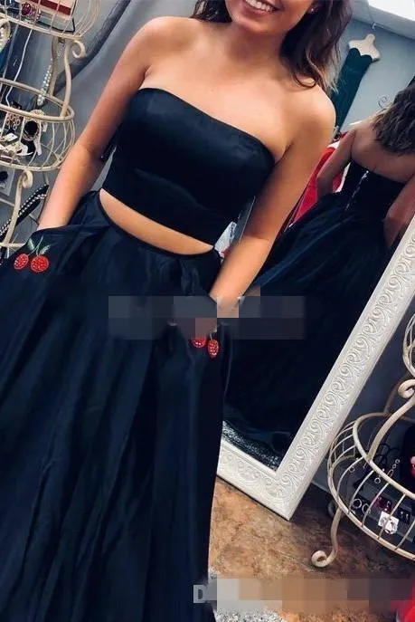 Custom-made Satin Two-Piece consignment bridal & prom with Pockets, Strapless Design, Beaded Embroidery, and Sweep Train - Plus Size