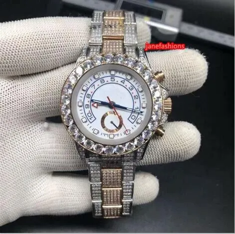 Bi-Rose Gold Diamond Mäns Klockor Mäns Mode Hot Sale Hip Hop Rap Style Watch Diamant Rostfritt Stål Strål Automatisk Mekanisk Klocka