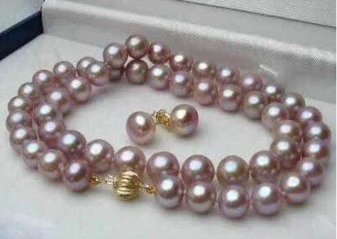 18" 8-9mm Purple Akoya Pearl Necklace+Earring Set