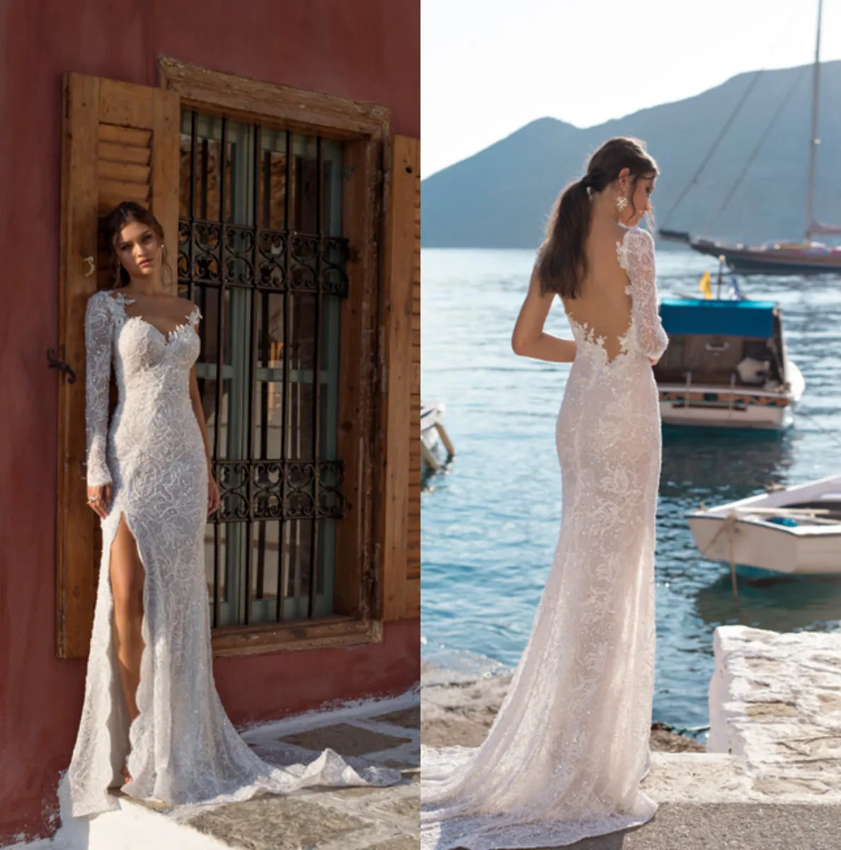 Lian Rokman 2019 Suknie ślubne Sexy Jeden Rękaw Backless Mermaid Bridal Wedding Suknie Ślubne Udo Udaj Ilusion Beach Lace Suknia Ślubna