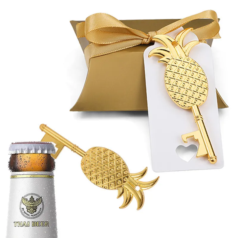 200 xクリエイティブゴールドピローキャンディボックスパイナップルボトルオープナー空白メッセージタグカードリボン誕生日ウェディングパーティー用品
