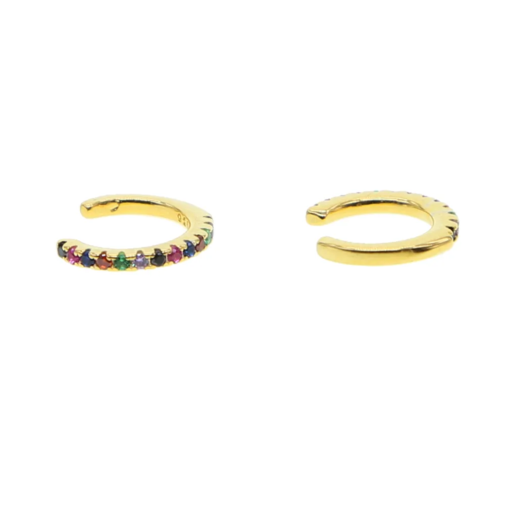 Earcuff Earings 925 Sterling Delicate Rainbow Cz Earrings Small Sized Little Girl Earring Cuff Ear Colours Micro Pave Circle