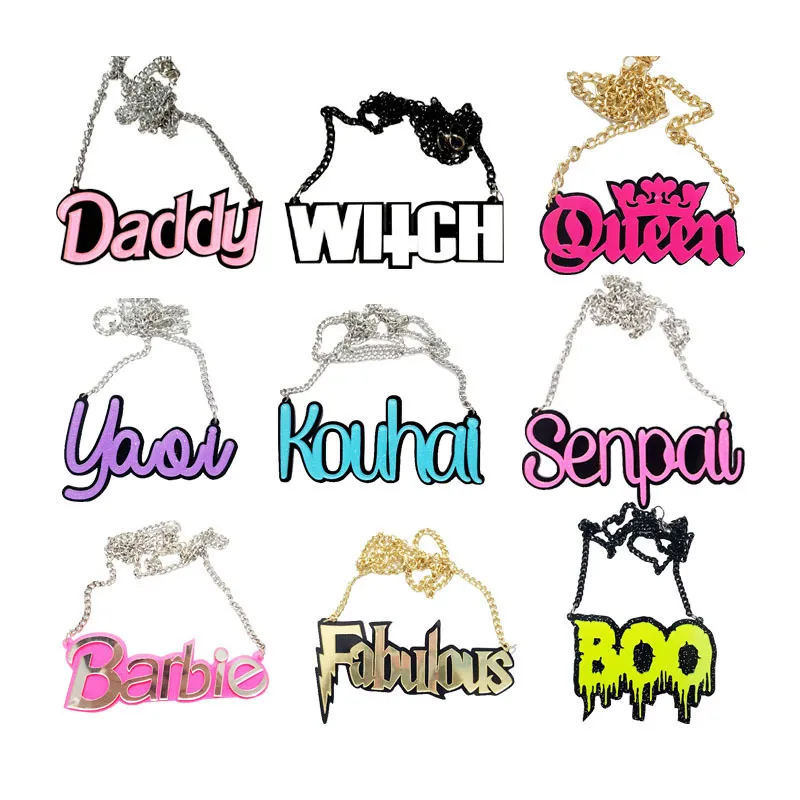 Collares de joyería de Hip Hop de Halloween para hombre Zombie Boo WITCH Queen Daddy Buffy Barbie letras acrílico colgante collar mujeres regalos de fiesta