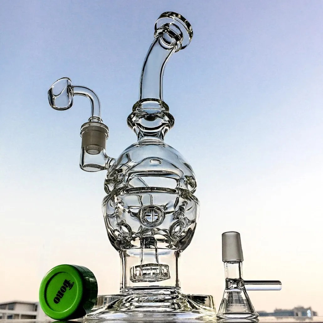 Fab Egg Recycler Bong Dab Rigs Vattenrör med 14mm kvartsband Duschhuvud PERC Vattenrör Glas Rökning Vatten Bongs MFE01-2