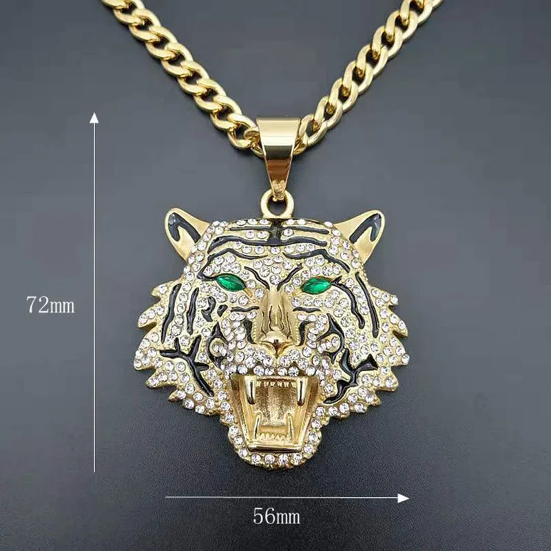 Hip Hop Rhinestones Paved Bling Iced Out GoldStainless Steel Big