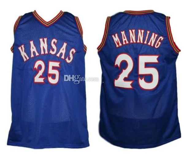 Danny Manning #25 Kansas Jayhawks KU Koleji Retro Basketbol Forması Erkekler Dikişli Özel Herhangi Bir Numara İsim Formaları