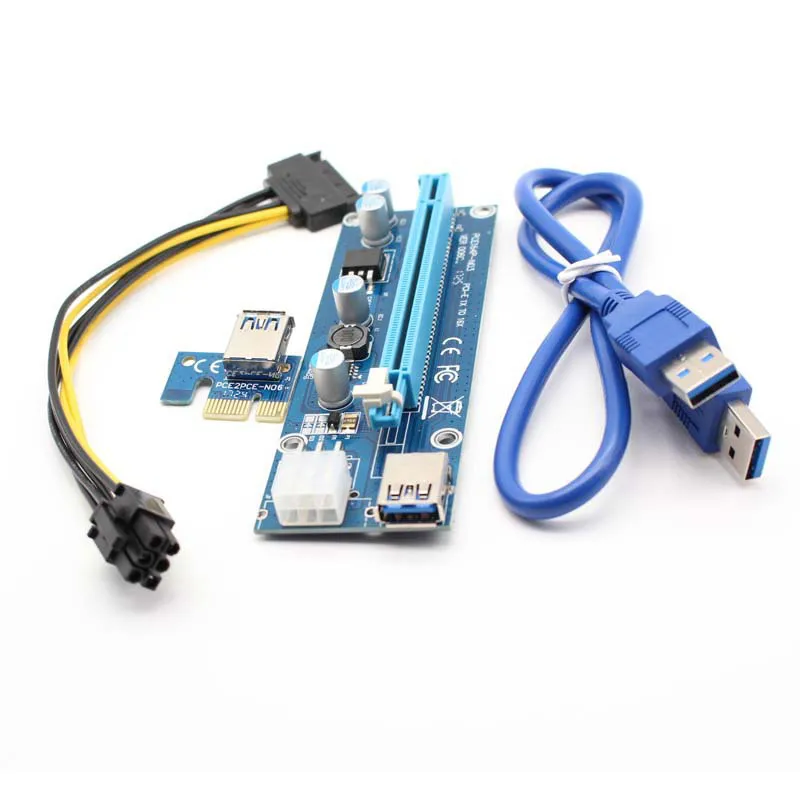 USB3.0 PCI-E1X to 16X Extender Cable Riser Card Adapter SATA 15Pin-6Pin For Bitcoin Mining