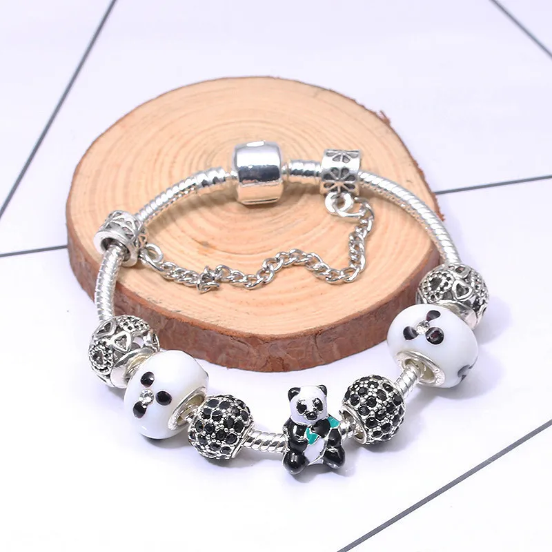 Atacado-S925 Prata Creative Panda Beads Europeia Charme Pulseira Adequado para Pandora Estilo Criança DIY Snake Pulseira Jóias