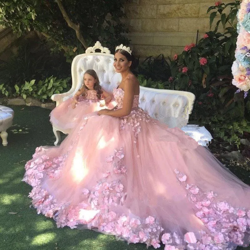 2020 doux Blush rose robes de mariée chérie 3D fleurs Appliques Tulle ruban robes de mariée robes de mariée romantiques