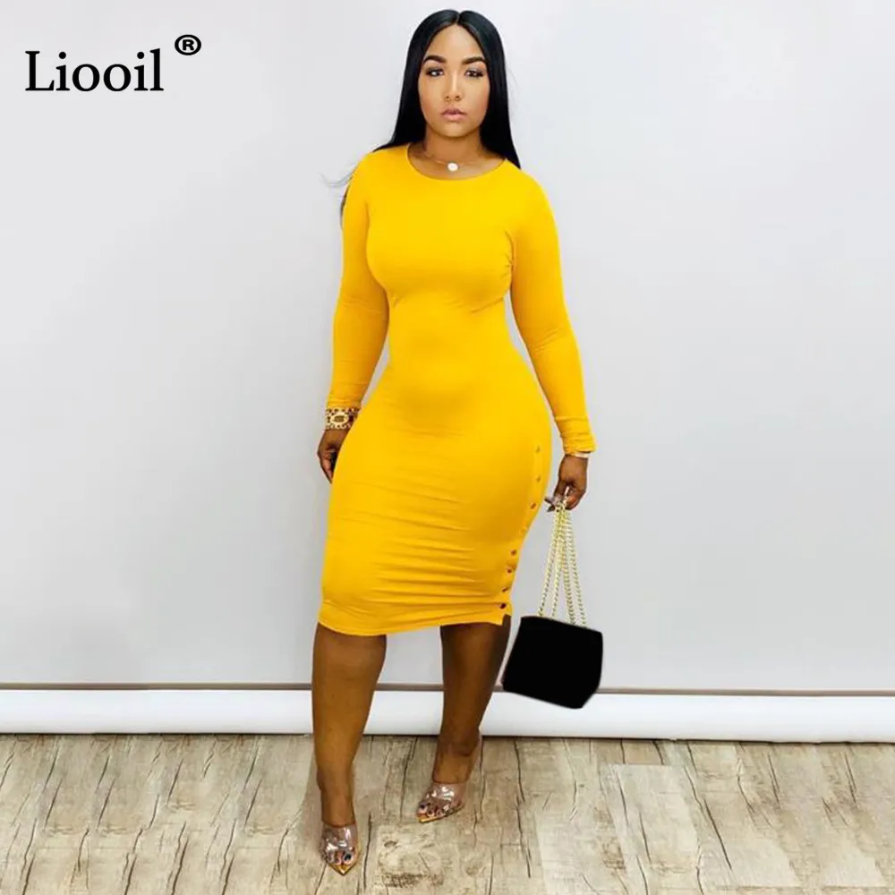 yellow long sleeve bodycon dress Plunge Neck Slit Sleeve Bodycon Dress in Yellow main image 0