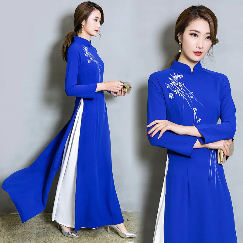 2019 Yeni Varış Sonbahar Moda Stil Polyester Kadın Artı Boyutu AO Dai Asya Pasifik Adaları Giyim M-2XL