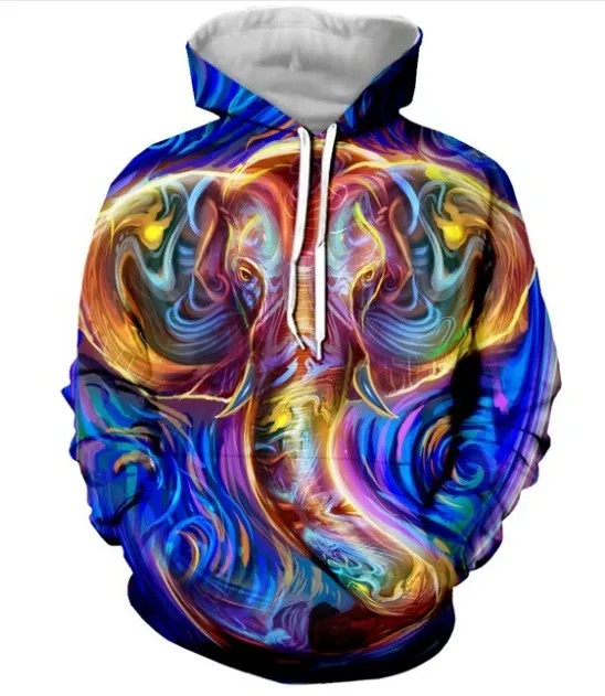 Psychephant 3D Print Rainbow Hoodie Unisex Casual Sweatshirt From