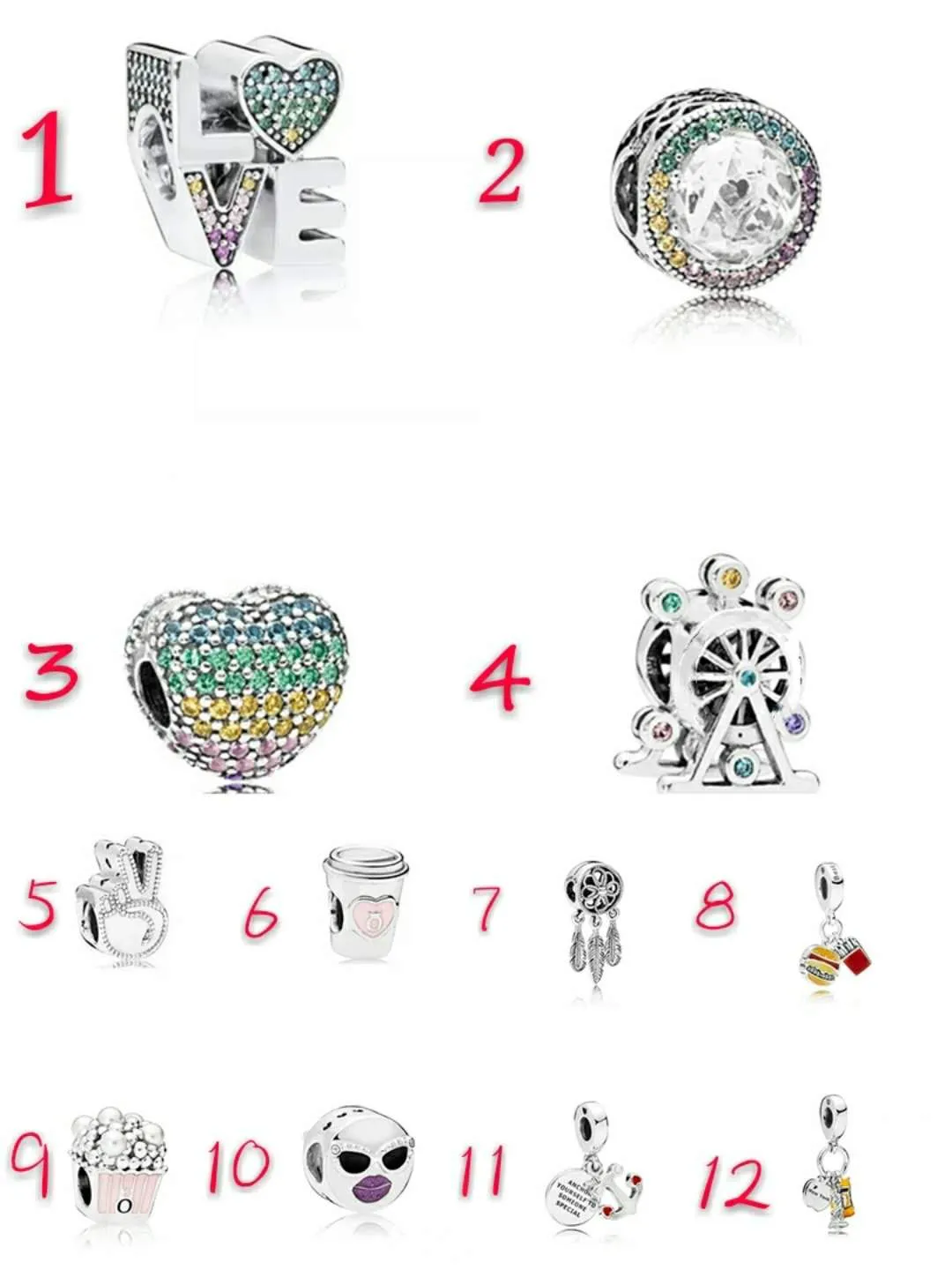 20 sztuk Kotwica Statua Liberty Ferris Wheel Love Cup Charm Srebrny European Charms Koraliki Fit Bransoletki DIY Wedding Jewelry Akcesoria