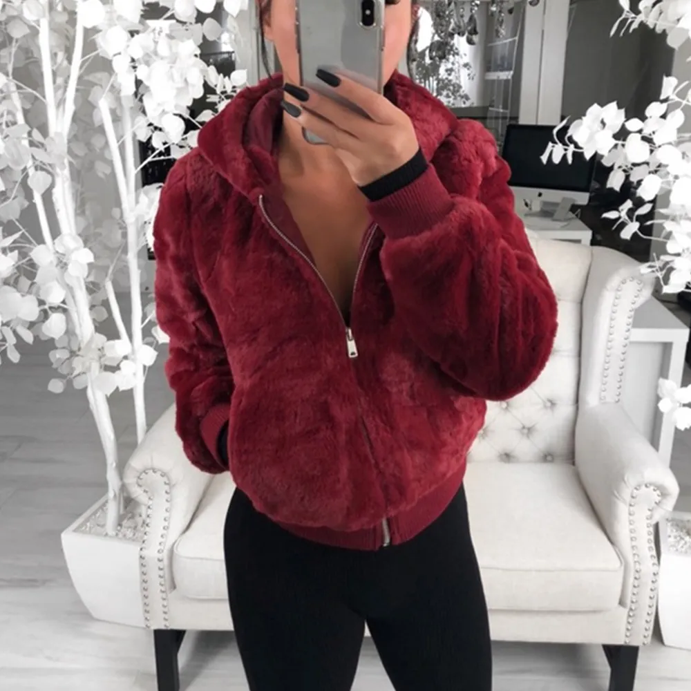 Fashion Women Faux Fur Coats Winter Warm Plush Hoodies Jackets Female Slim Fit Overcoat Clothes 2019 Outwear Plus Size 3XL