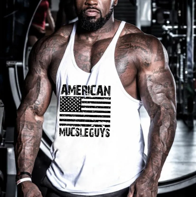 Muscleguys Brand Fitness Men S Stringer Tank Tops American Usa Flag