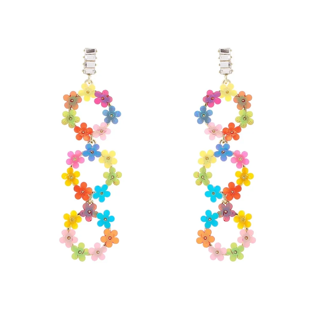 925 Silver Stud Summer Colorful Small Flower and Star-Shaped with Full Rhinestone Drop Dangle Earrings for Women and Girls Gift