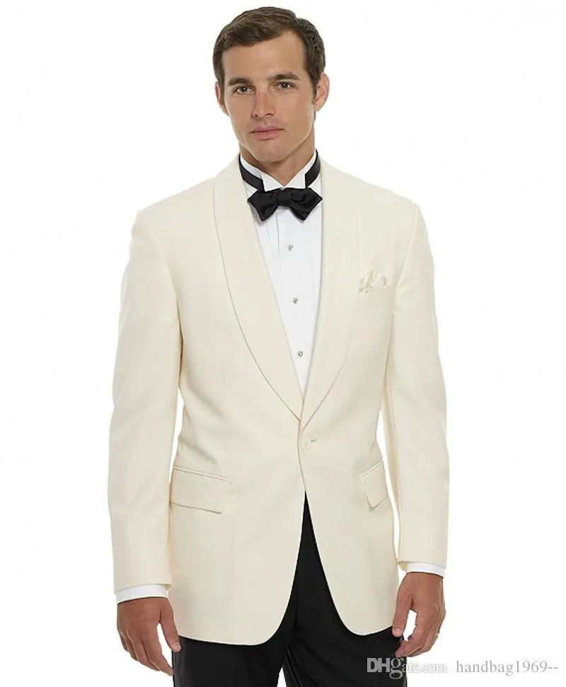 Ternos de casamento de alta qualidade do Marfim Noivo Smoking Groomsmen xaile lapela melhor homem Blazer Mens (jaqueta + calça + gravata) H: 805