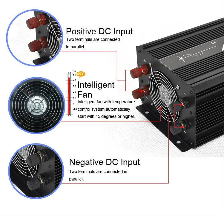 24V Power Inverter Pure Sine Wave 3000W DC 12V 24V 48V To AC 110V 220V ...