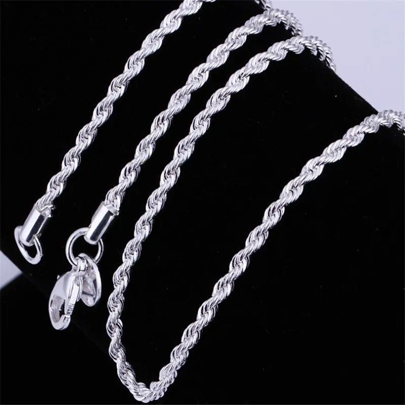 Haute qualité 925 argent sterling plaqué 3 MM (16-24 pouces) chaîne de corde torsadée collier bijoux de mode livraison gratuite 1015