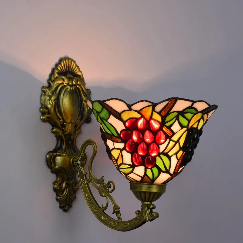 Tiffany Style Single Head Glass Wall Lamps Bar Club Aisle Balcony Wall-Lighting American Coloured Grape Decoration TF064