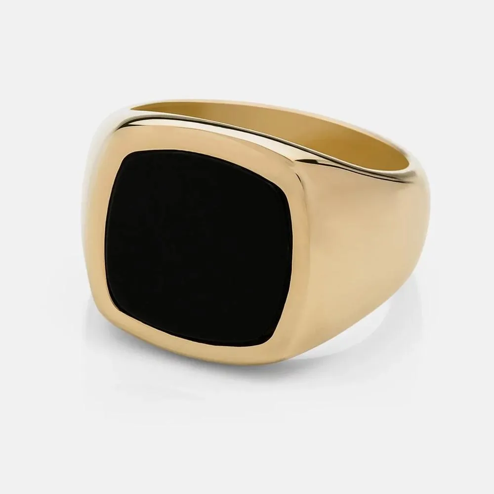 Män Hip Hop Ring 316L Stainless Steel Black Onyx Stone Ring