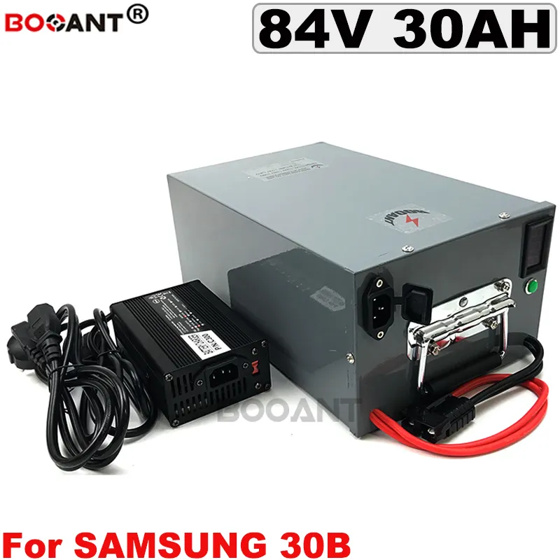 Rechargeable 84V 30AH Electric bike Lithium Battery 2000W 3000W 4500W for Original Samsung 18650 with a Metal Box +5A Charger