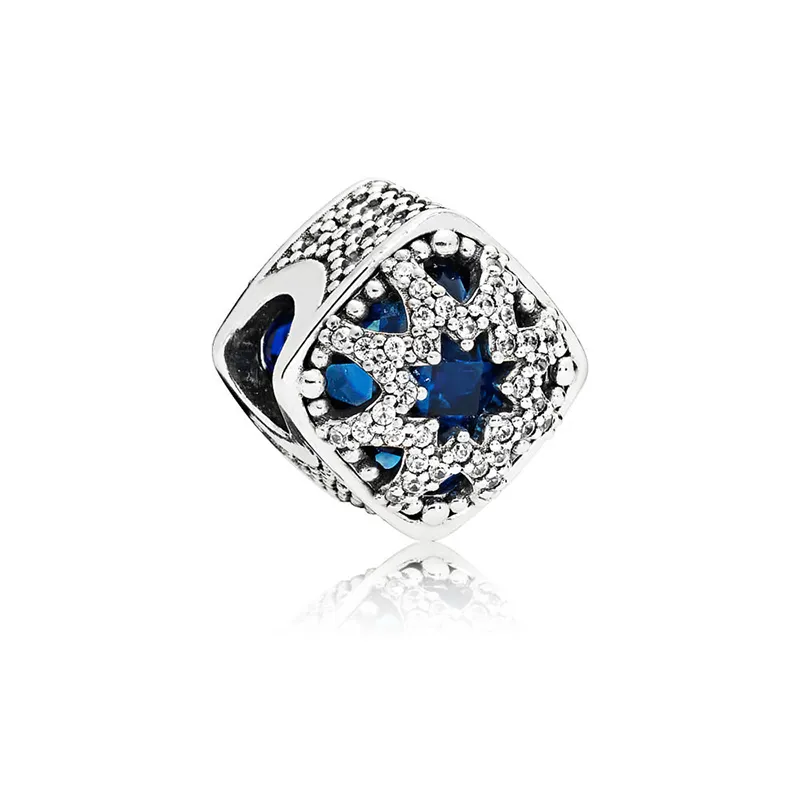 925 Sterling Silver Beads Fit Original Pandora Charm Bracelet Sea Blue Zircon Stars Snowflake silver 925 Fashion Jewelry