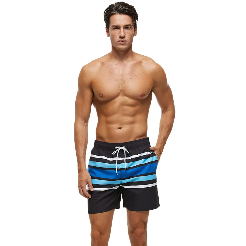 Homens Swimwear Shorts Praia Surf Board Shorts Mens secagem rápida Stripe Verão Patchwork Desporto Aquático Natação Surf Boardshorts