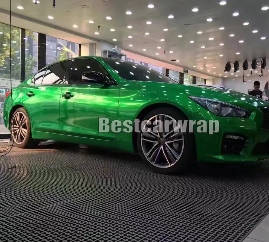 New Green Gloss Candy Metallic Vinyl WRAP Whole Car Wrap Foil With Air Bubble Free Low Tack Glue