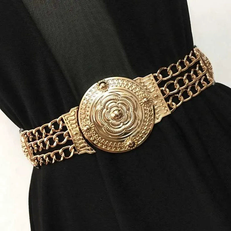 Womens Floral Elastic Waist Belt Wide Gold Metal Chain Accent For Dress  Adjustable Fashion Accessory From Sisan08, $13.41 | DHgate.Com