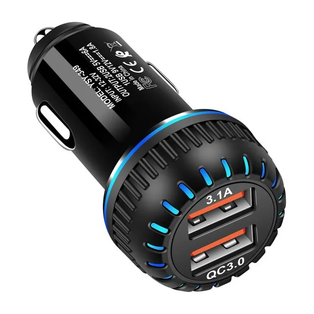 Nova Auto Car Charger Phone Charger QC3.0 LED-Duplo USB carregamento rápido Mobile Phone Adapter 12V-24V 3.1A Carregador Rápido