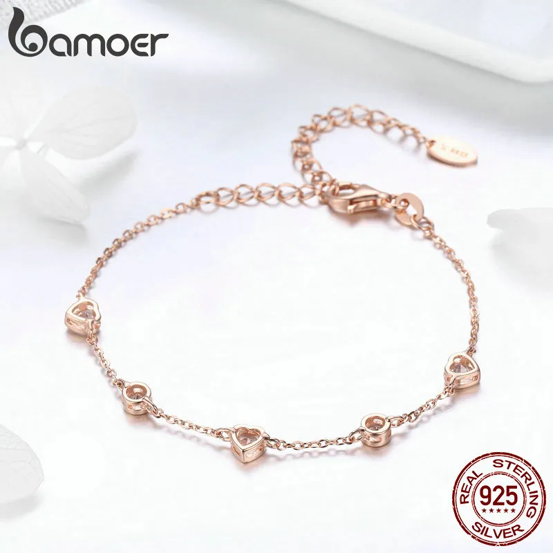 Partihandel- Silver Heart Rose Gold Color Women Armband Chain Lobster Clasp Armband Smycken årsdag födelsedagspresent