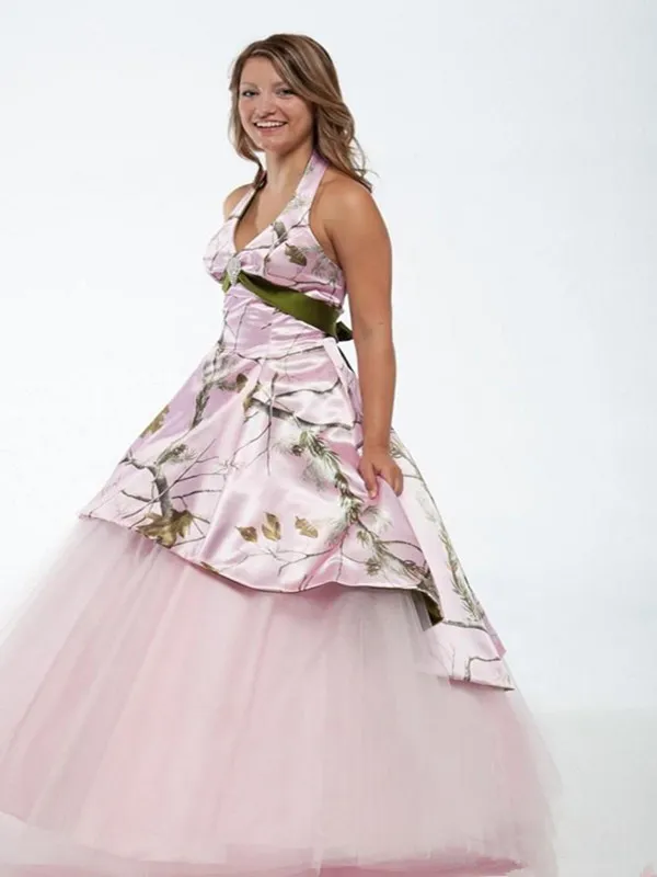 Vintage Pink Camo A-Line wedding dress guest dresses...