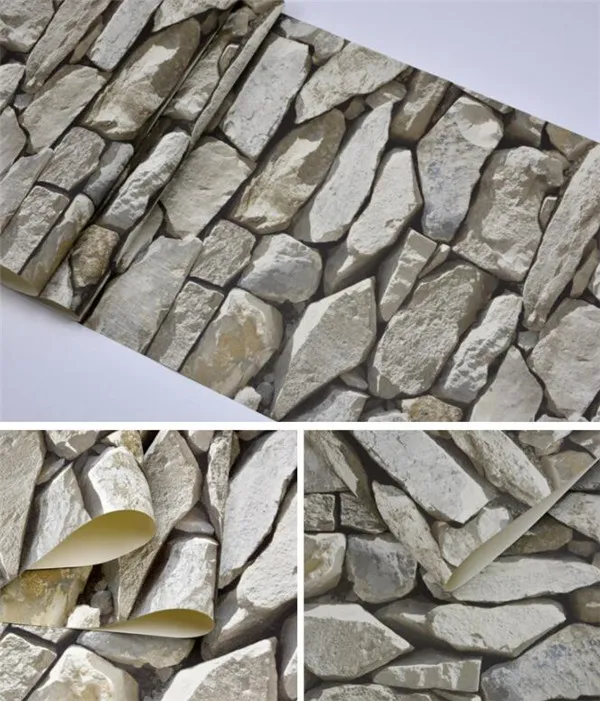 Efecto de Piedra a Prueba de Agua 3D del Papel Pintado Rollo Moderno  rústico Realista Falsa Piedra Textura de Vinilo de PVC de Pared de Papel